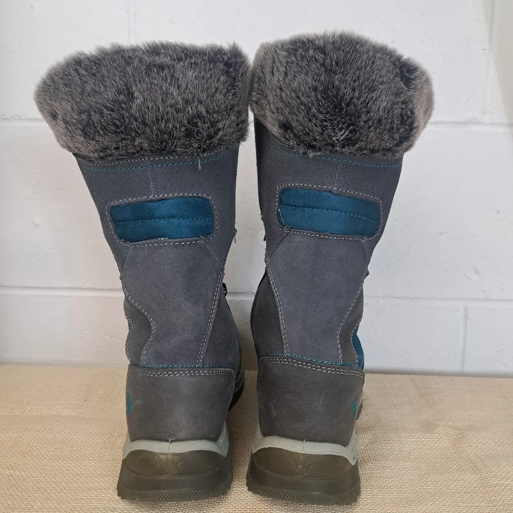 Santana Canada Marinda Grey Turquoise Tall Leather Lace Up Winter Boots 10